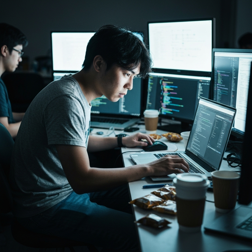 Focused programmer working intensively