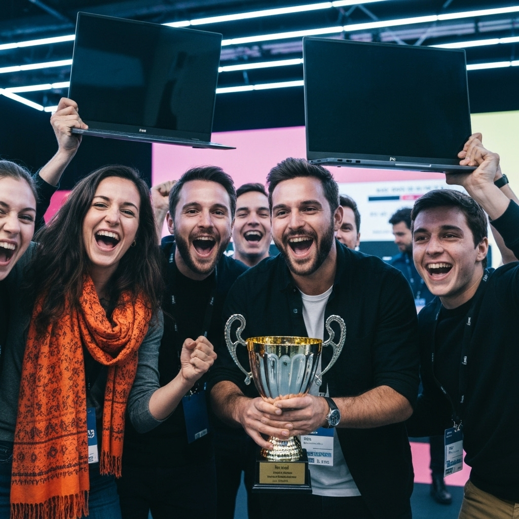 Hackathon team celebrating their victory